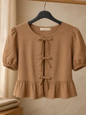 liberty Women's Tan Tie-Front Peplum Top